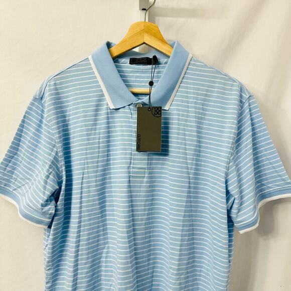 GFore Polo Shirt Men’s Medium Golf Blue White‎ Striped Logo G/Fore - Picture 6 of 11